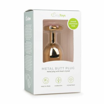 Metalen buttplug met roze hartje - goudkleurig