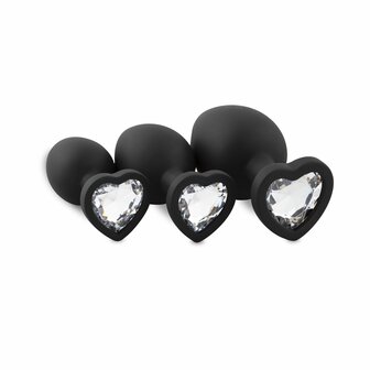 Siliconen Buttplug Set Met Diamantjes - Hart