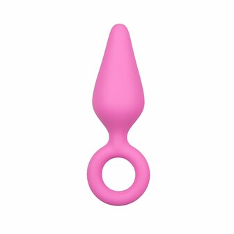 Roze buttplugs met trekring - setje