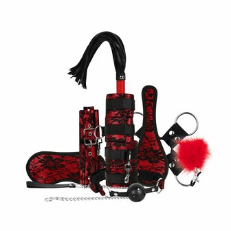 Bedroom Fantasies - Lace &amp; Leather Look - 8-delige Bondage Set - Rood