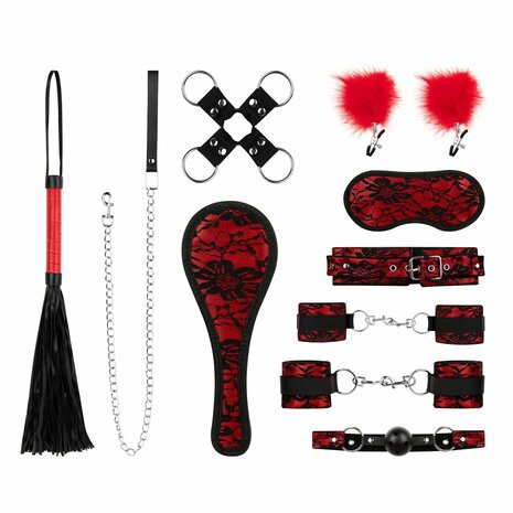 Bedroom Fantasies - Lace & Leather Look - 8-delige Bondage Set - Rood