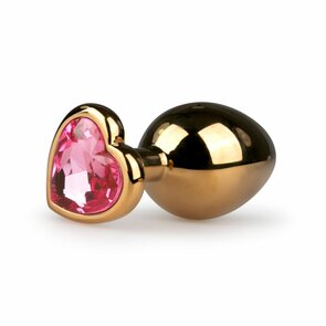 Metalen buttplug met roze hartje - goudkleurig